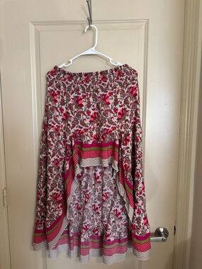 Floral Tiered Boho Skirt in Pink and Green